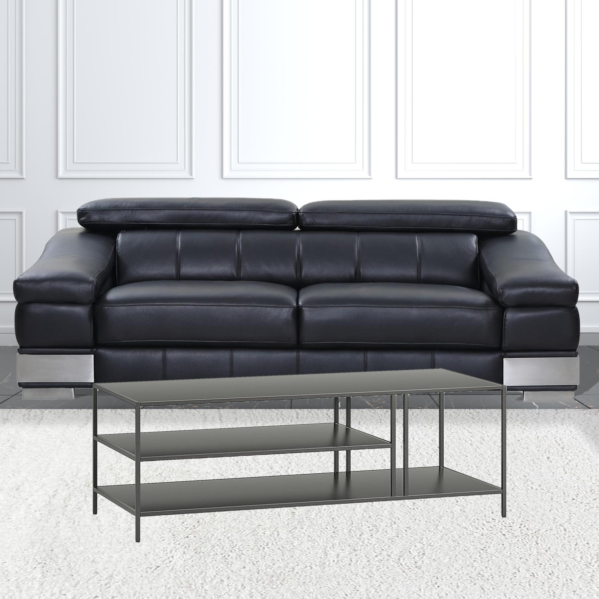 48" Gray Steel Rectangular Coffee Table With Two Shelves By Homeroots | Coffee Tables | Modishstore - 4