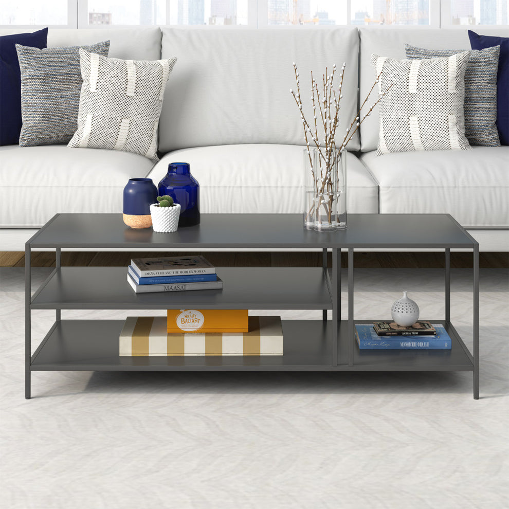 48" Gray Steel Rectangular Coffee Table With Two Shelves By Homeroots | Coffee Tables | Modishstore - 7