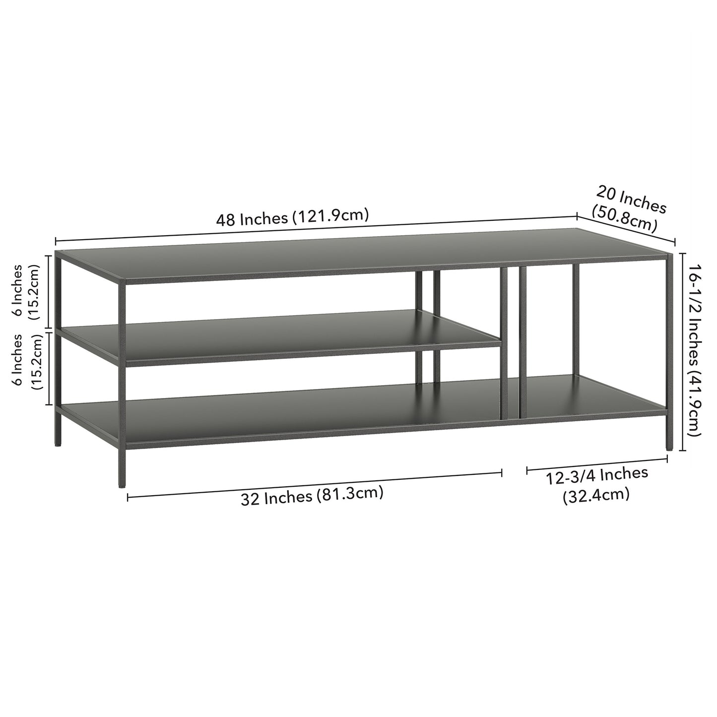48" Gray Steel Rectangular Coffee Table With Two Shelves By Homeroots | Coffee Tables | Modishstore - 8
