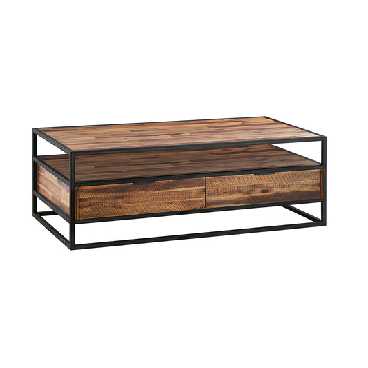 50" Brown And Black Solid Wood Rectangular Coffee Table With Shelf By Homeroots