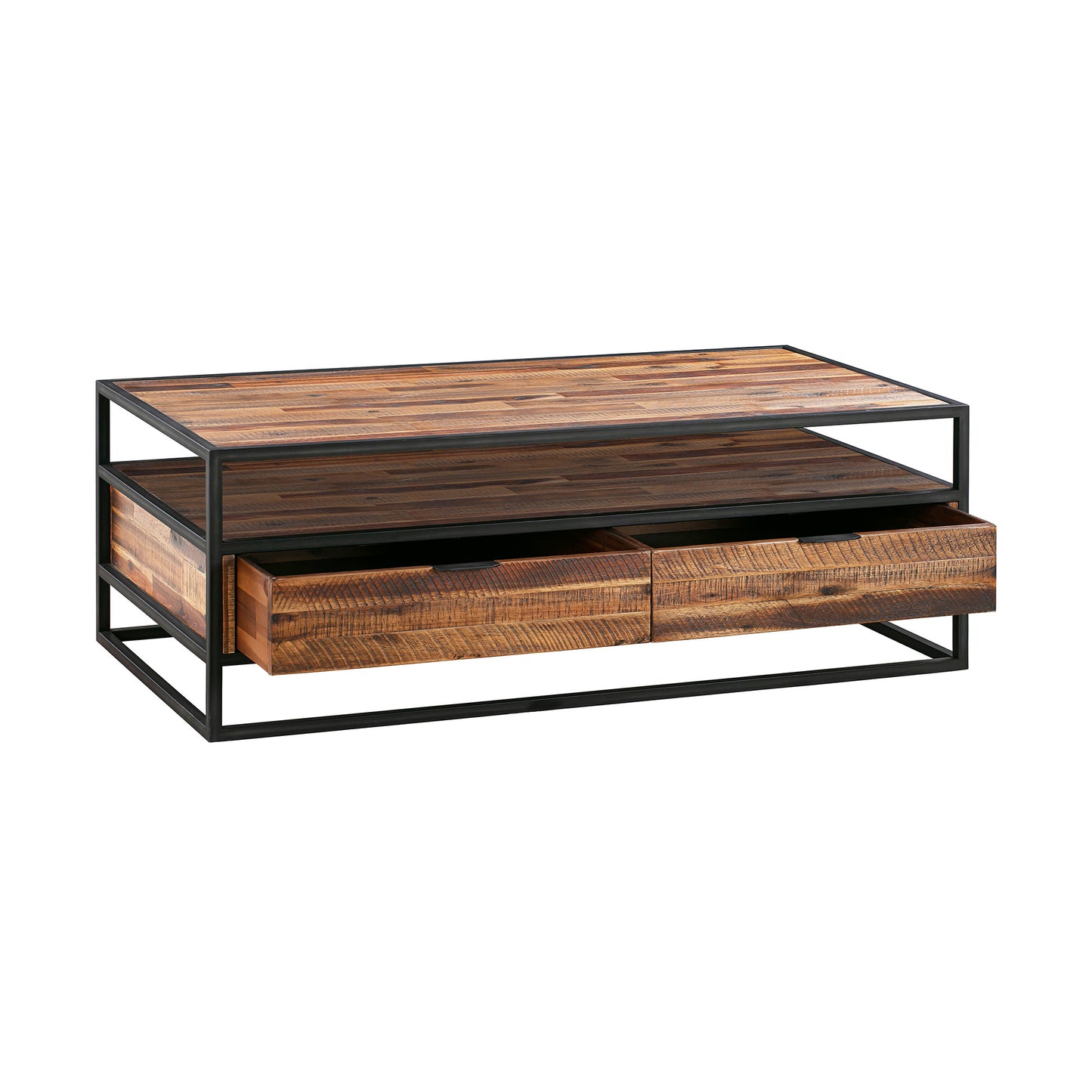 50" Brown And Black Solid Wood Rectangular Coffee Table With Shelf By Homeroots