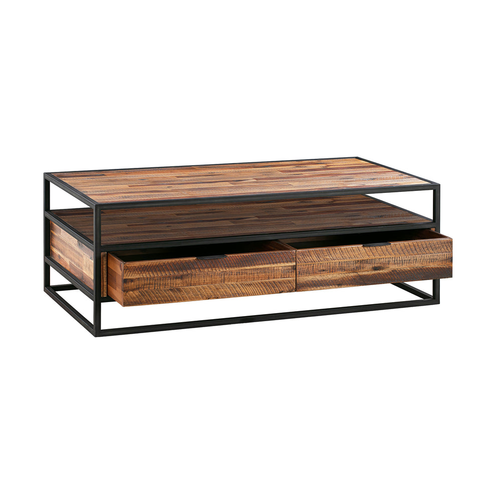 50" Brown And Black Solid Wood Rectangular Coffee Table With Shelf By Homeroots | Coffee Tables | Modishstore - 3