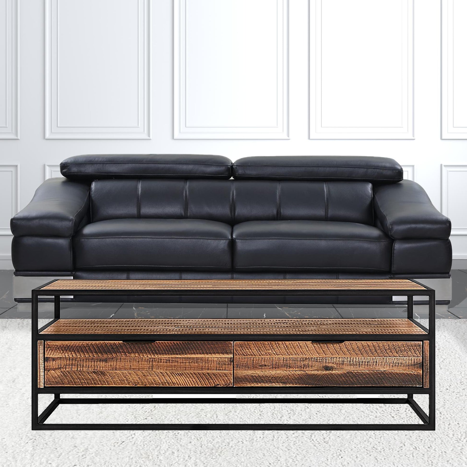 50" Brown And Black Solid Wood Rectangular Coffee Table With Shelf By Homeroots | Coffee Tables | Modishstore - 5