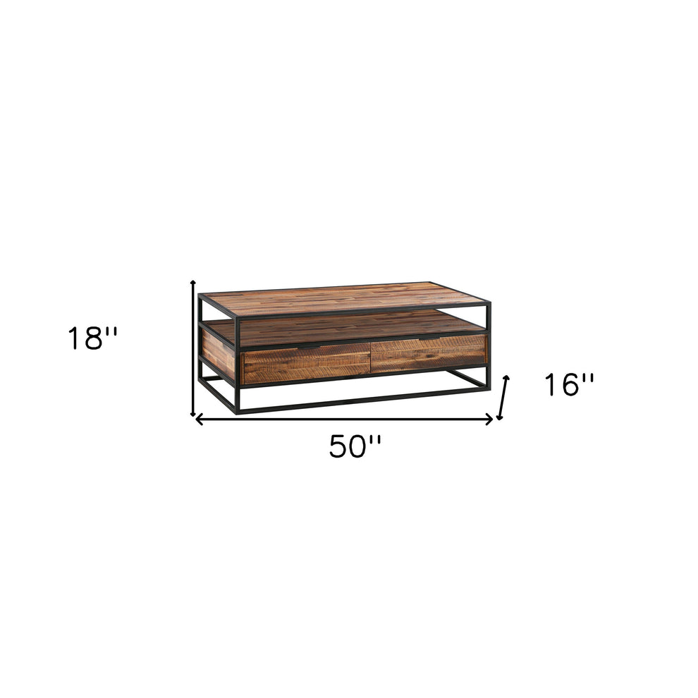 50" Brown And Black Solid Wood Rectangular Coffee Table With Shelf By Homeroots | Coffee Tables | Modishstore - 6