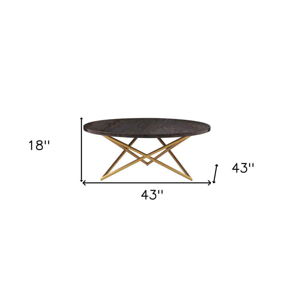 43" Brown And Gold Genuine Marble Round Coffee Table By Homeroots | Coffee Tables | Modishstore - 5