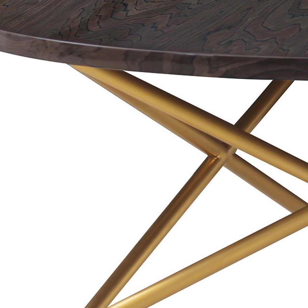 43" Brown And Gold Genuine Marble Round Coffee Table By Homeroots | Coffee Tables | Modishstore - 3