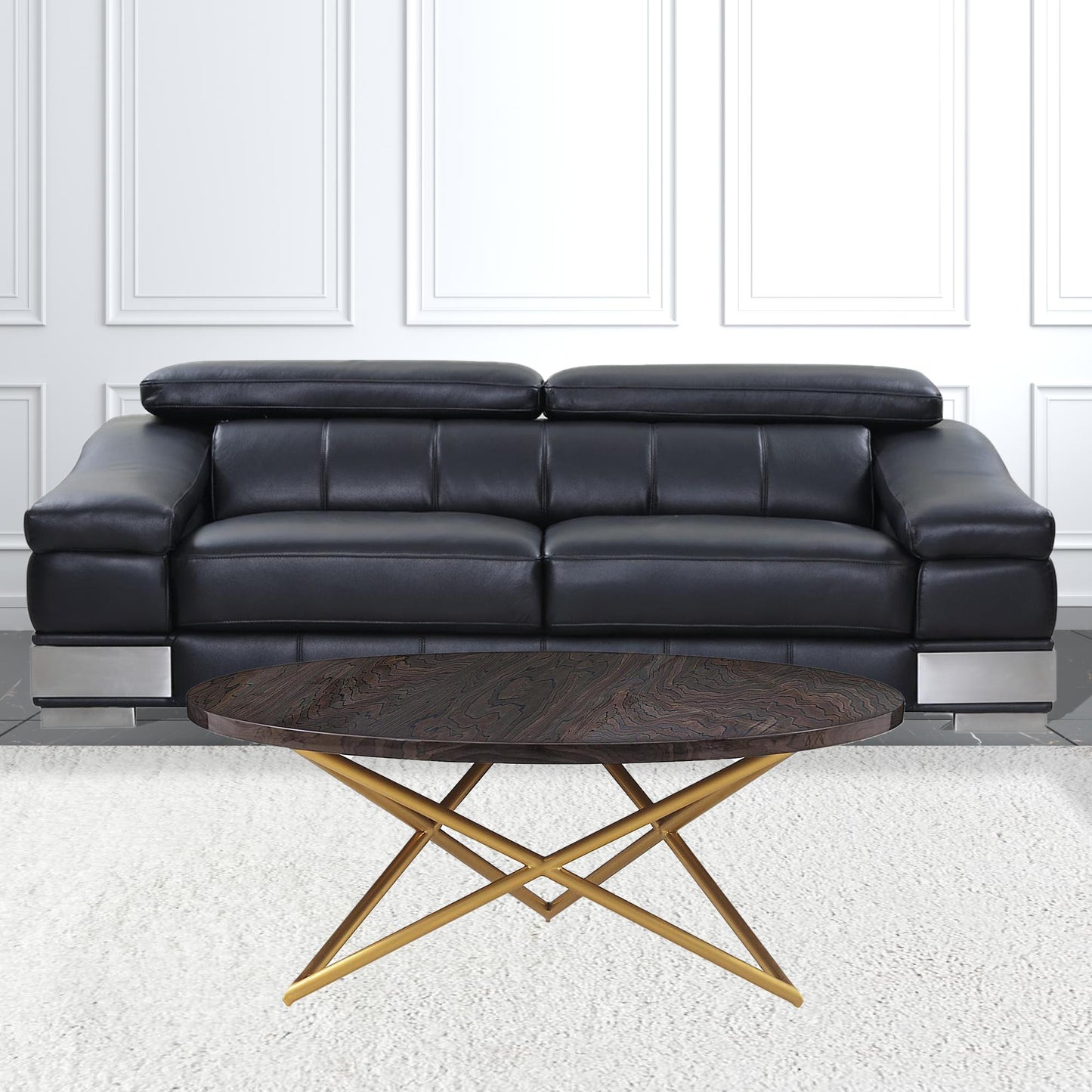 43" Brown And Gold Genuine Marble Round Coffee Table By Homeroots | Coffee Tables | Modishstore - 2