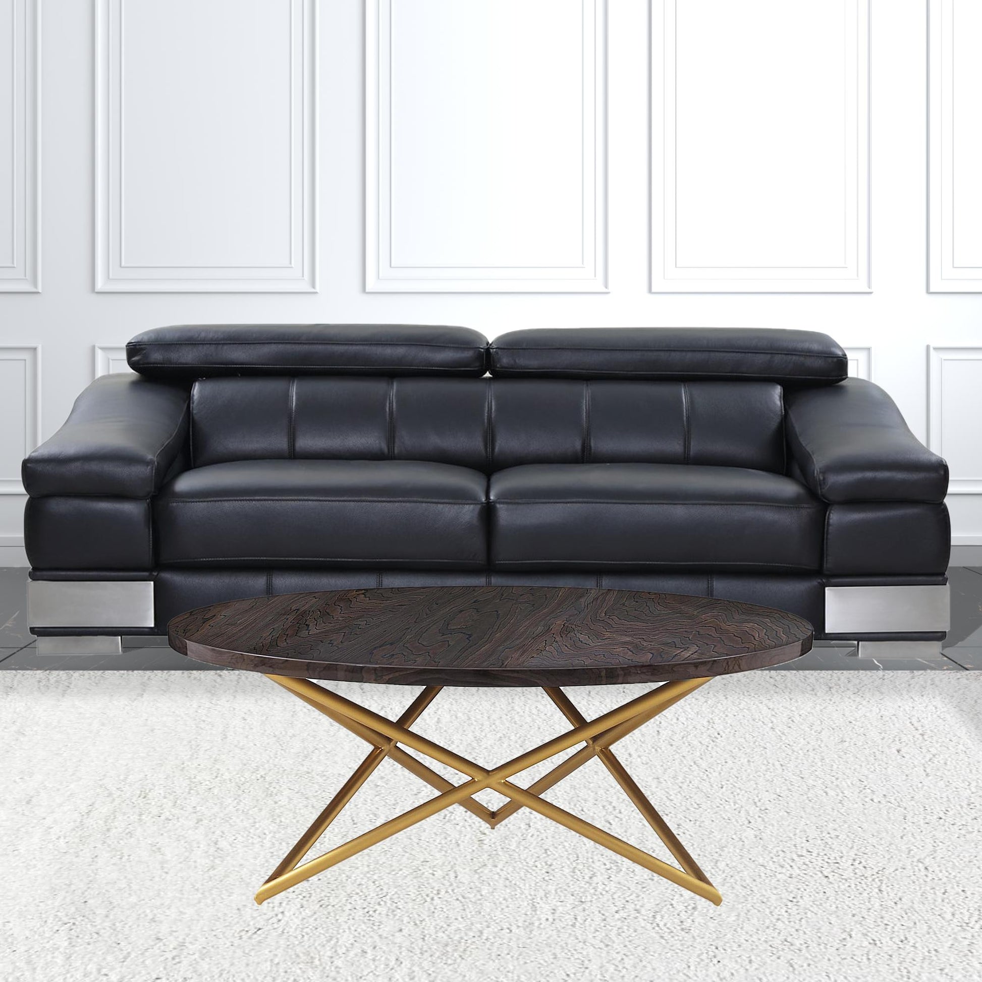 43" Brown And Gold Genuine Marble Round Coffee Table By Homeroots | Coffee Tables | Modishstore - 2