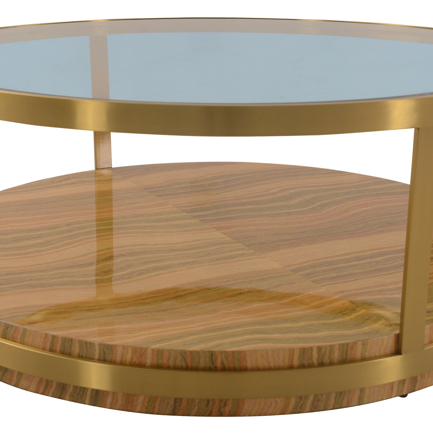43" Glass And Gold Glass Round Coffee Table With Shelf By Homeroots | Coffee Tables | Modishstore - 4