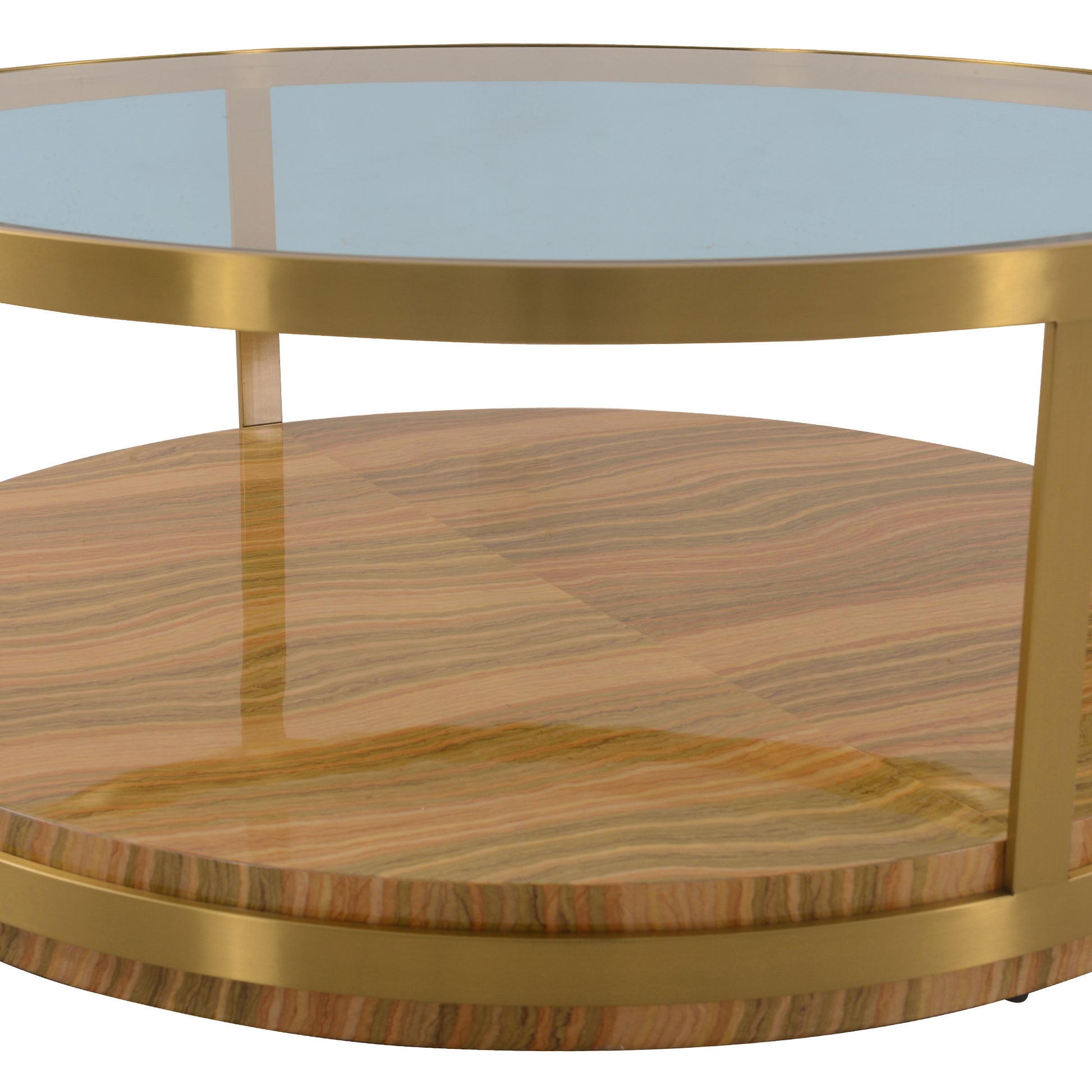 43" Glass And Gold Glass Round Coffee Table With Shelf By Homeroots | Coffee Tables | Modishstore - 4