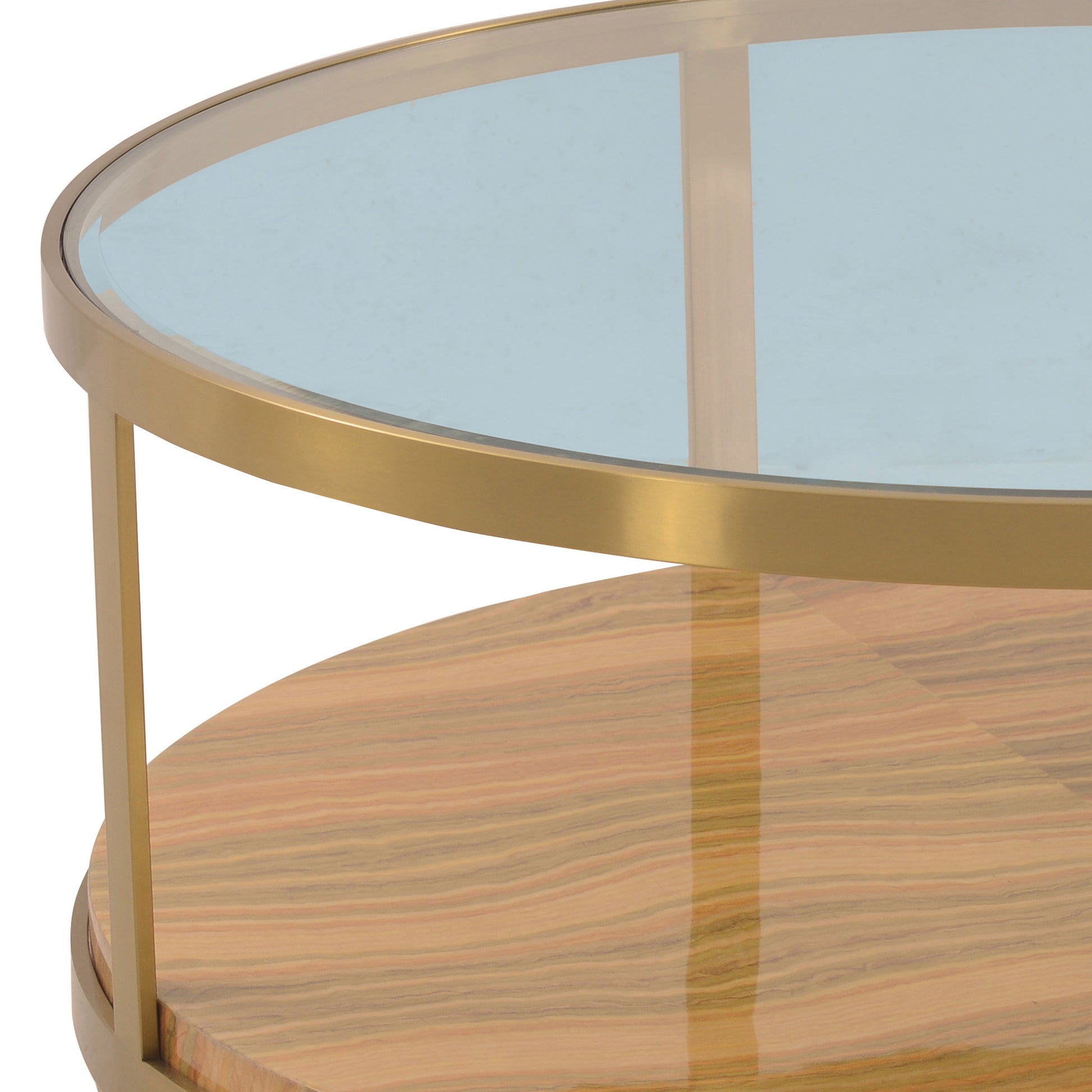 43" Glass And Gold Glass Round Coffee Table With Shelf By Homeroots | Coffee Tables | Modishstore - 5