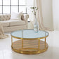 43" Glass And Gold Glass Round Coffee Table With Shelf By Homeroots | Coffee Tables | Modishstore - 7