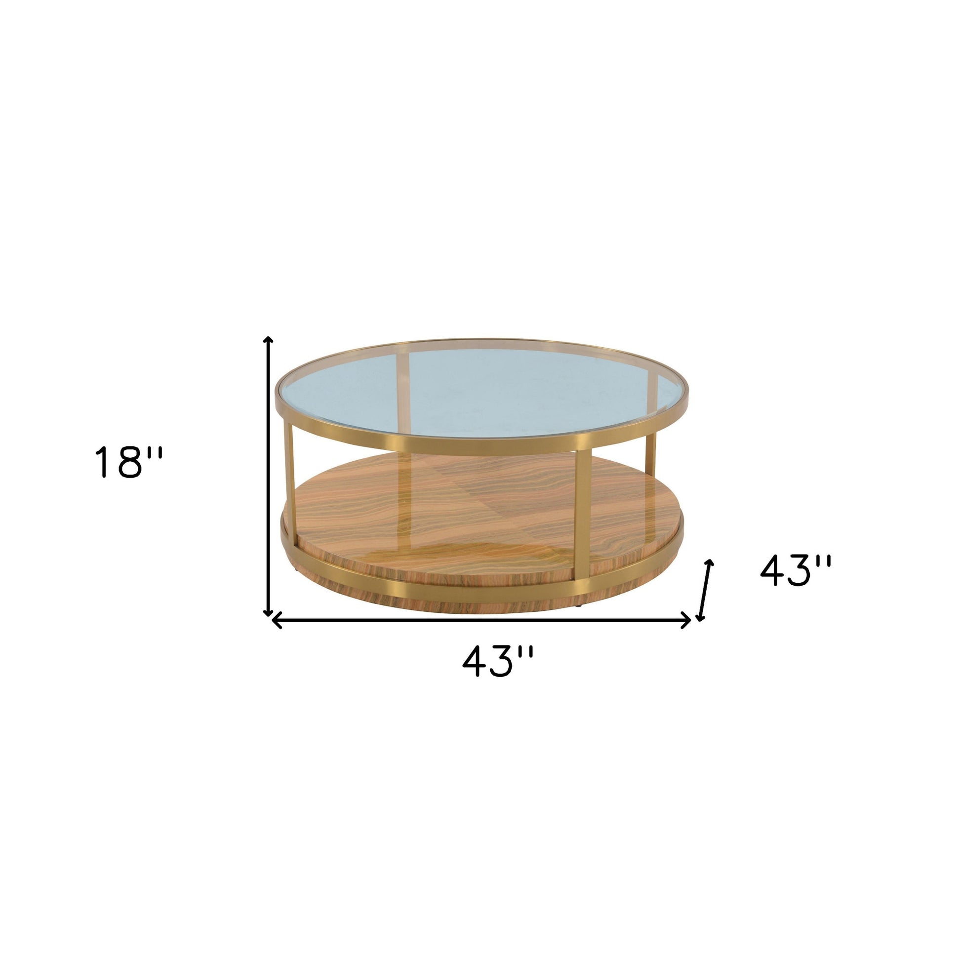 43" Glass And Gold Glass Round Coffee Table With Shelf By Homeroots | Coffee Tables | Modishstore - 8