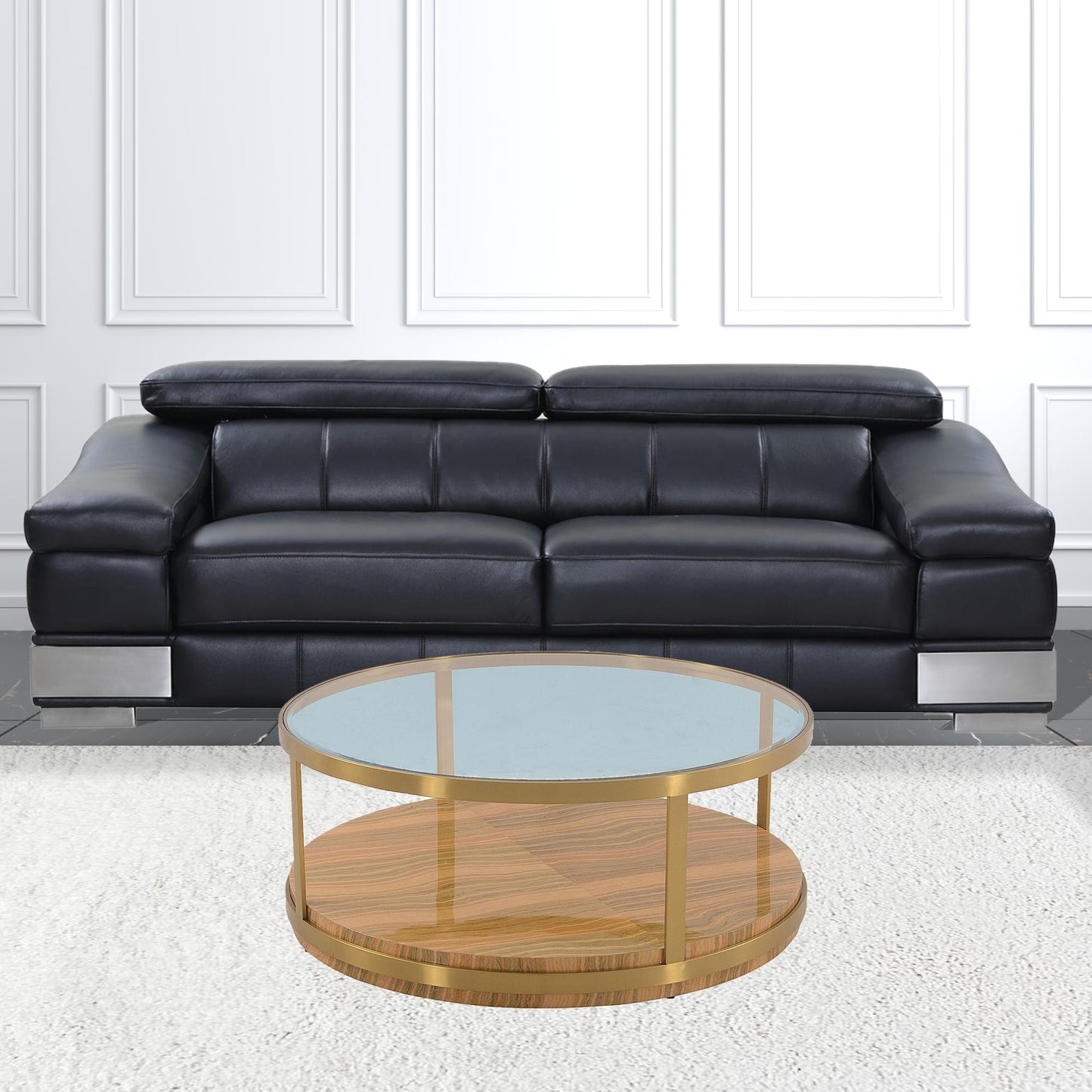 43" Glass And Gold Glass Round Coffee Table With Shelf By Homeroots | Coffee Tables | Modishstore - 2
