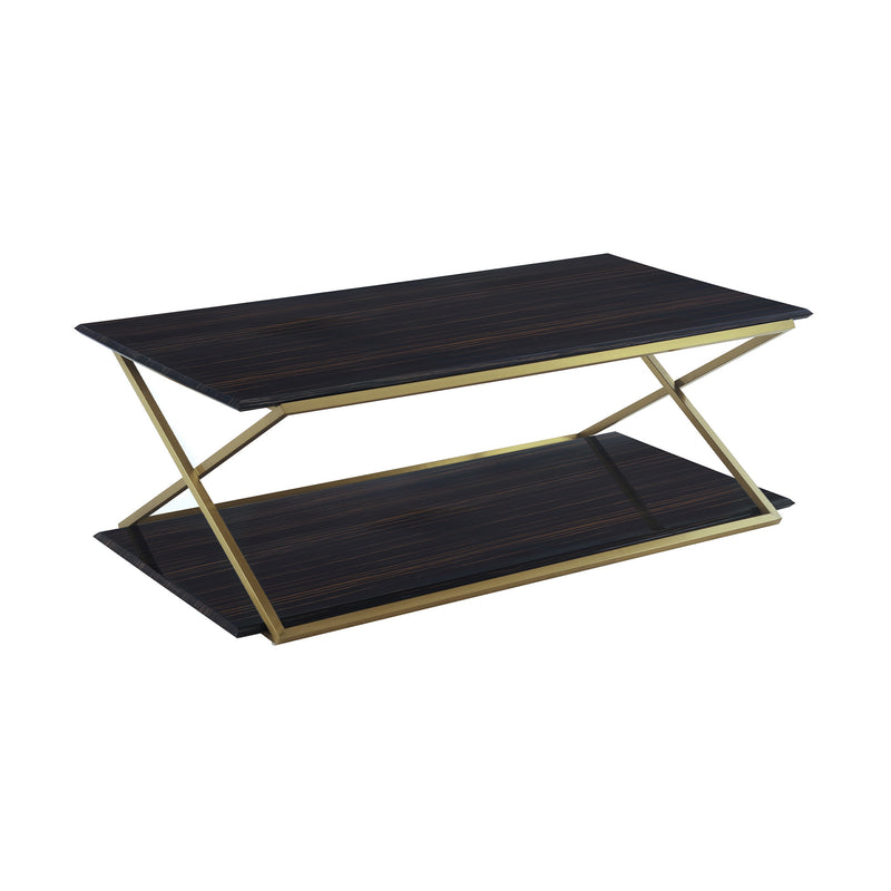 51" Dark Brown And Gold Rectangular Coffee Table With Shelf By Homeroots | Coffee Tables | Modishstore