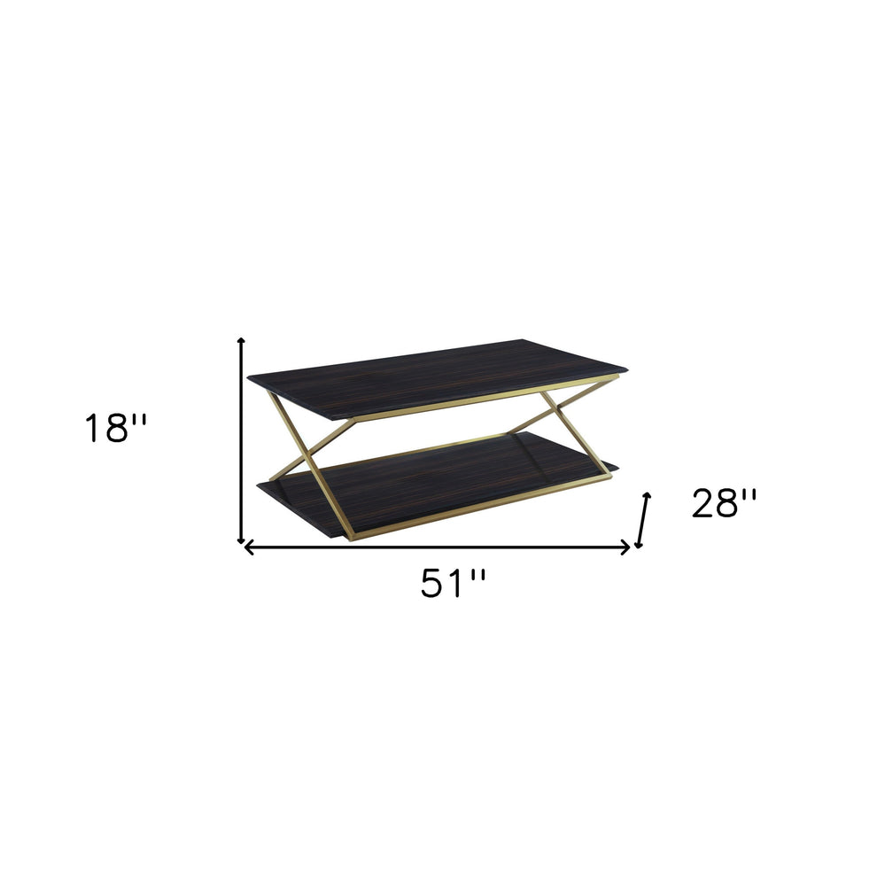 51" Dark Brown And Gold Rectangular Coffee Table With Shelf By Homeroots | Coffee Tables | Modishstore - 5