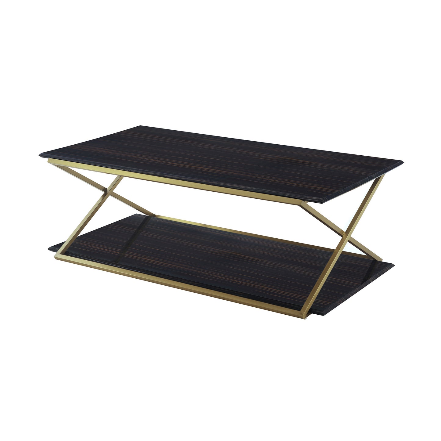 51" Dark Brown And Gold Rectangular Coffee Table With Shelf By Homeroots