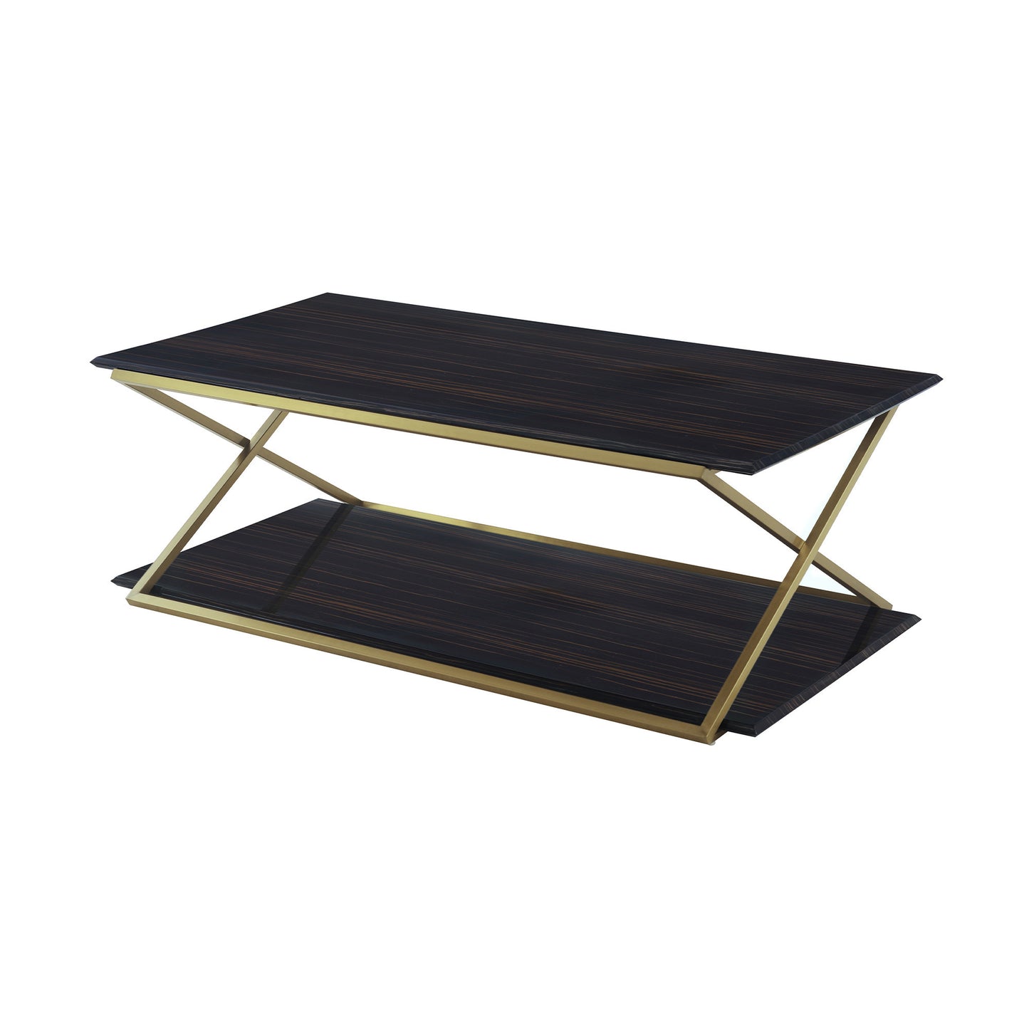 51" Dark Brown And Gold Rectangular Coffee Table With Shelf By Homeroots | Coffee Tables | Modishstore - 3