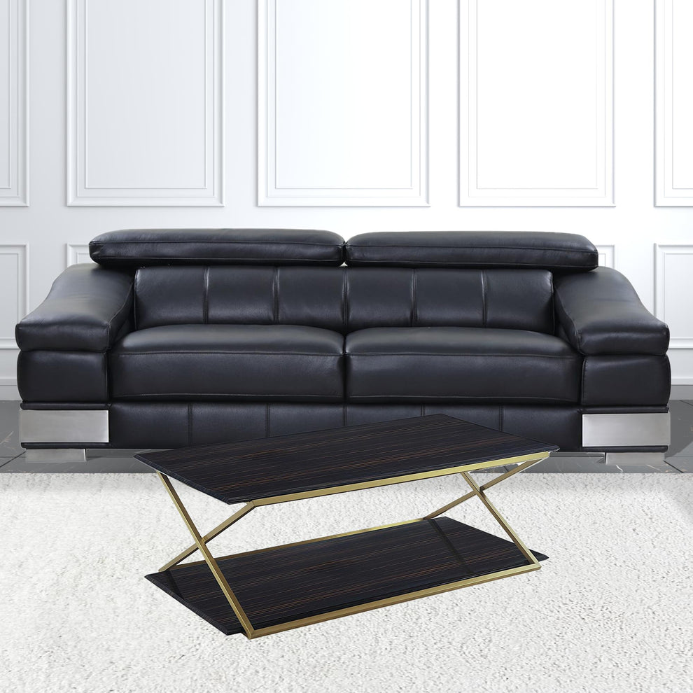 51" Dark Brown And Gold Rectangular Coffee Table With Shelf By Homeroots | Coffee Tables | Modishstore - 2