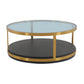 43" Glass And Brown Solid Wood Round Coffee Table With Shelf By Homeroots | Coffee Tables | Modishstore