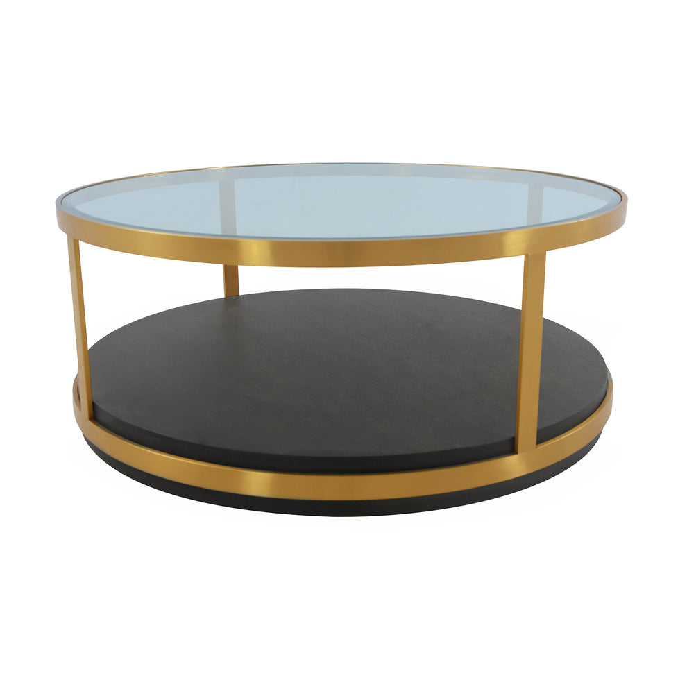 43" Glass And Brown Solid Wood Round Coffee Table With Shelf By Homeroots | Coffee Tables | Modishstore - 2