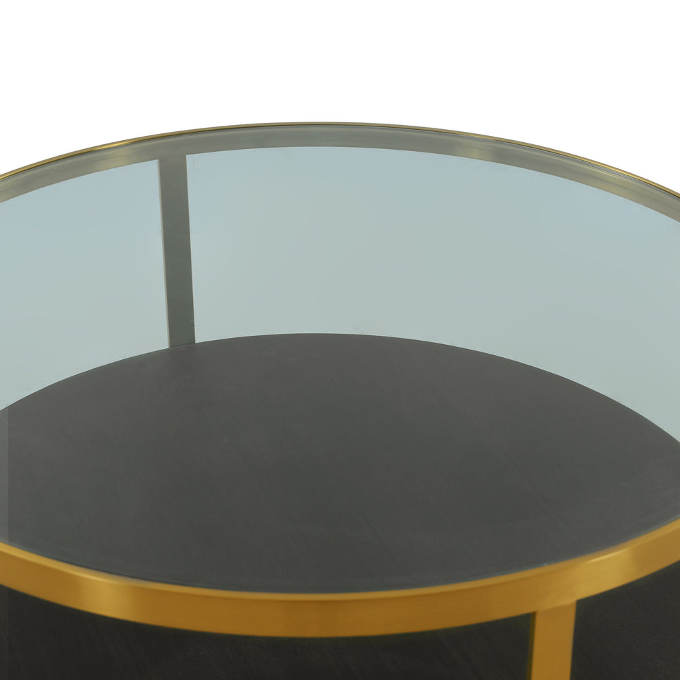 43" Glass And Brown Solid Wood Round Coffee Table With Shelf By Homeroots | Coffee Tables | Modishstore - 5