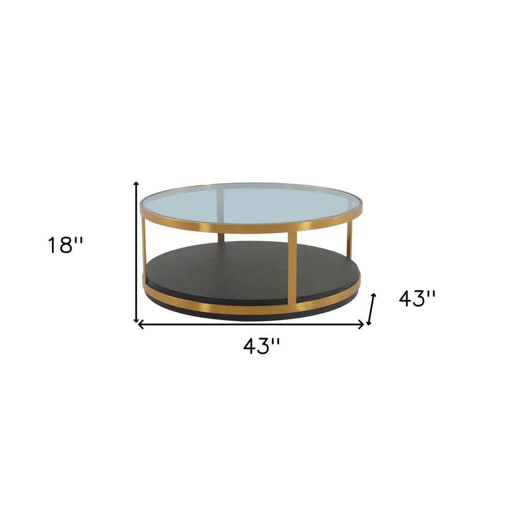 43" Glass And Brown Solid Wood Round Coffee Table With Shelf By Homeroots | Coffee Tables | Modishstore - 7