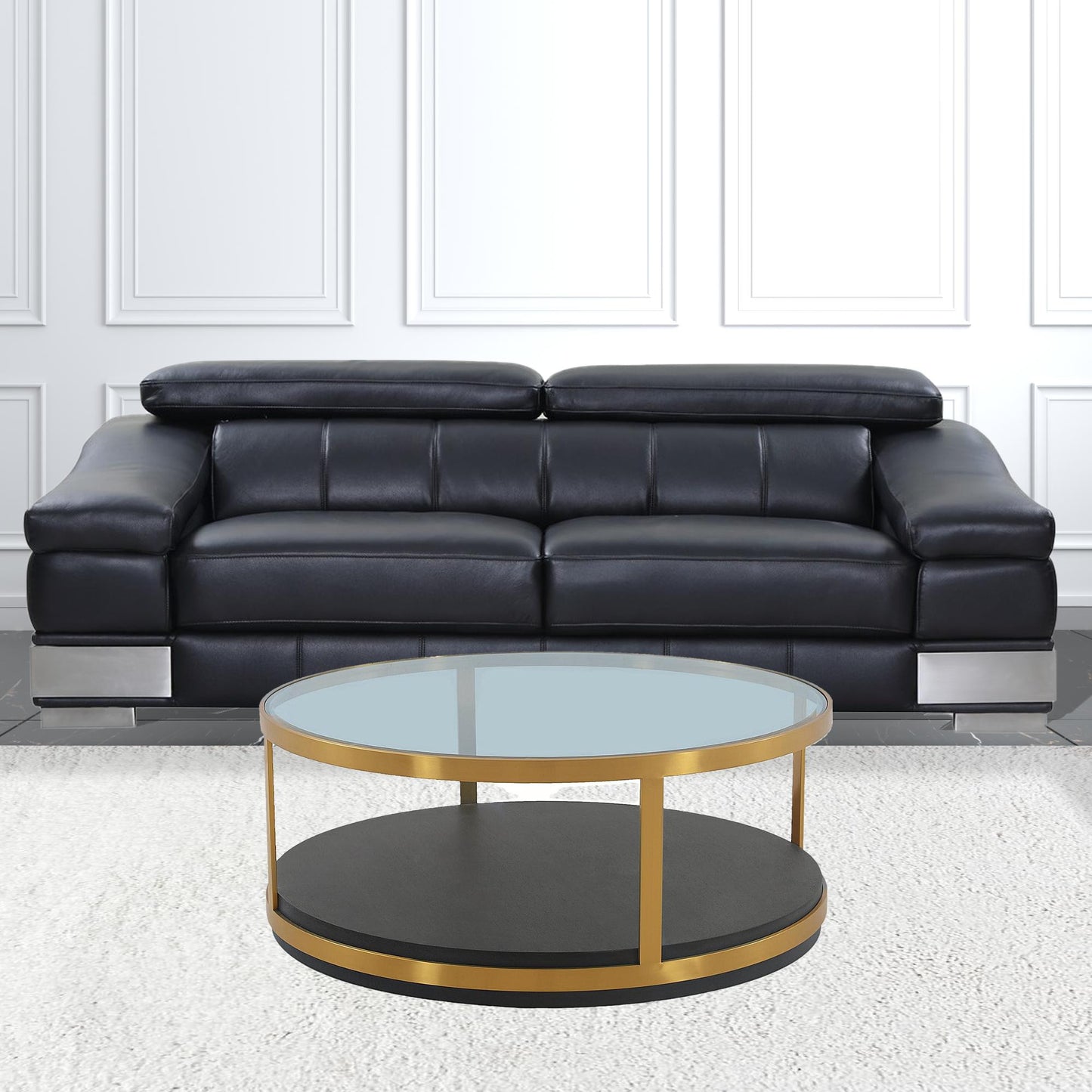 43" Glass And Brown Solid Wood Round Coffee Table With Shelf By Homeroots | Coffee Tables | Modishstore - 3