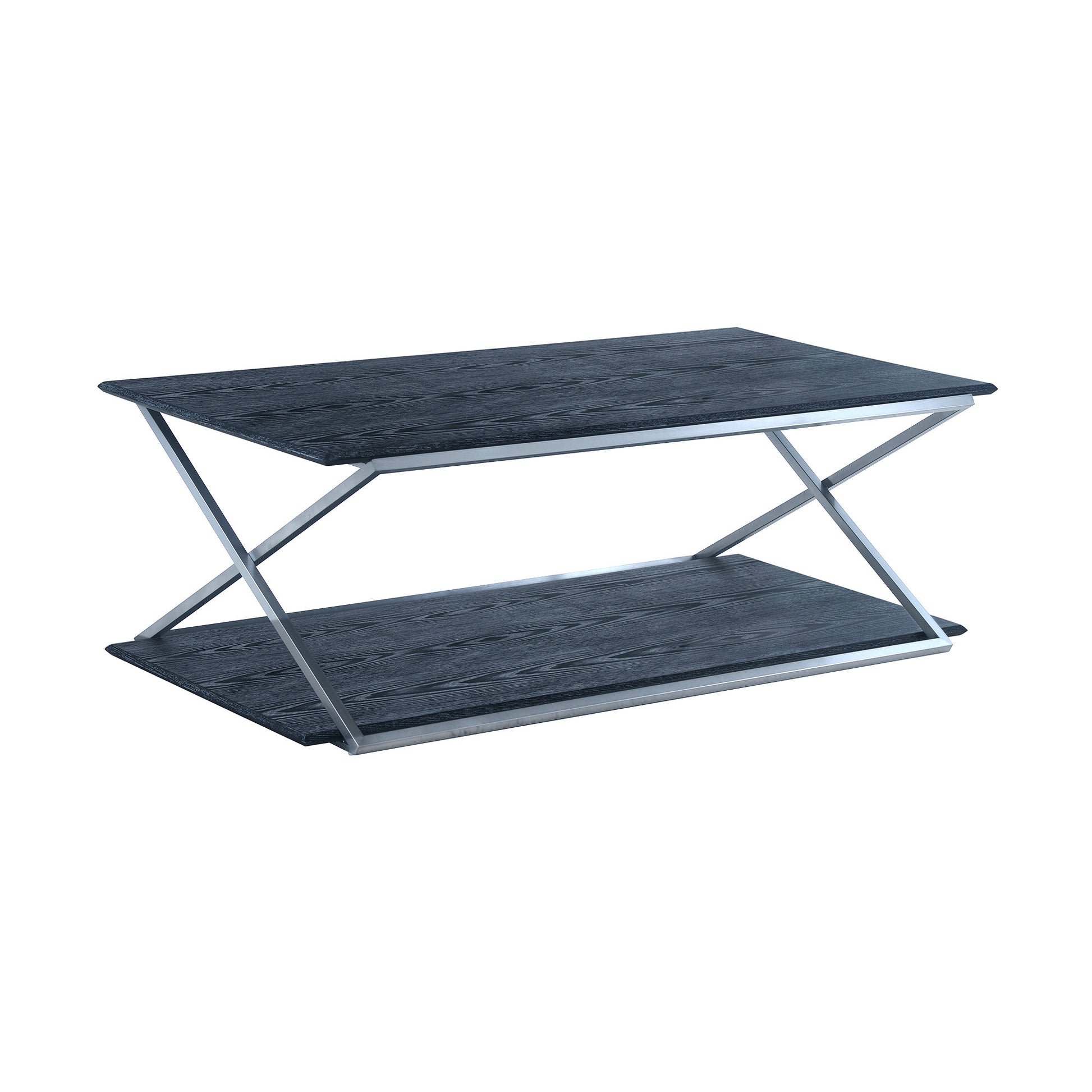 51" Black And Silver Rectangular Coffee Table With Shelf By Homeroots | Coffee Tables | Modishstore