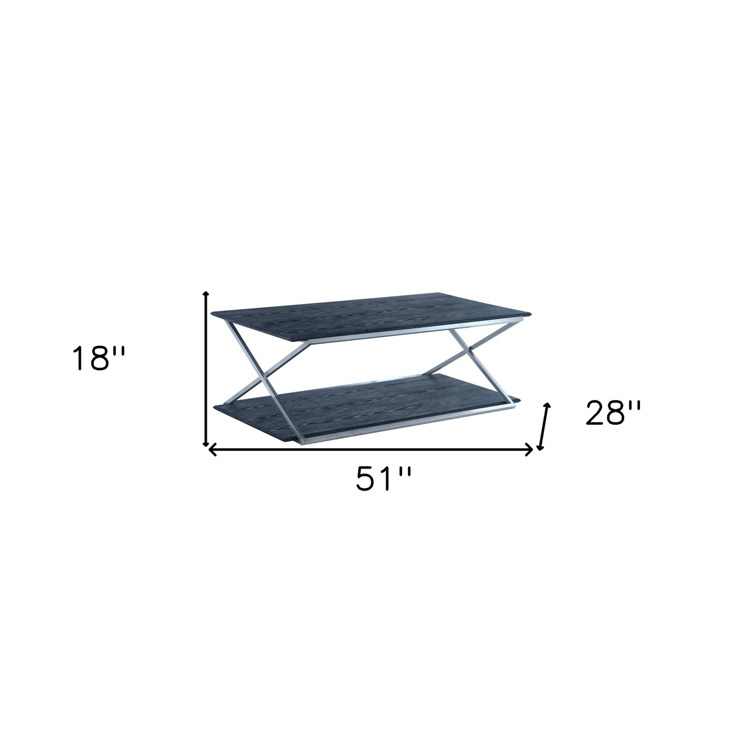 51" Black And Silver Rectangular Coffee Table With Shelf By Homeroots | Coffee Tables | Modishstore - 5