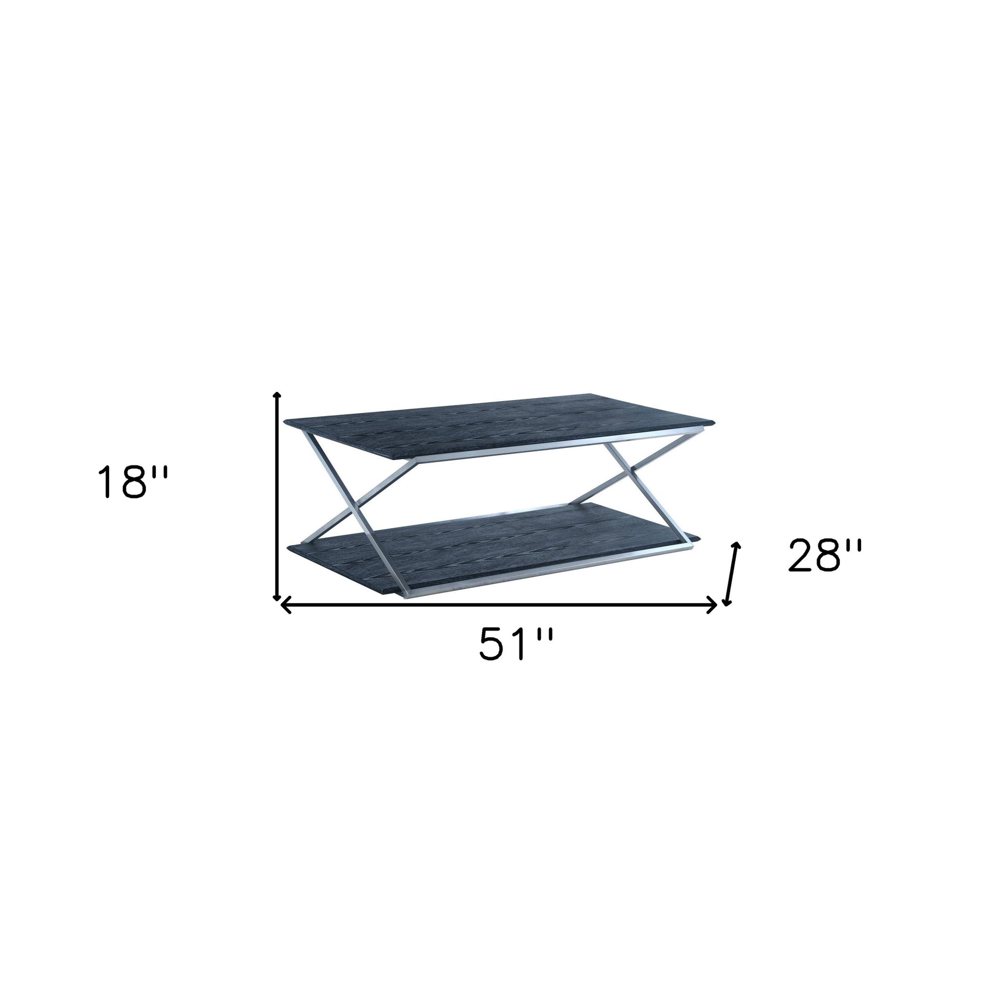 51" Black And Silver Rectangular Coffee Table With Shelf By Homeroots | Coffee Tables | Modishstore - 5