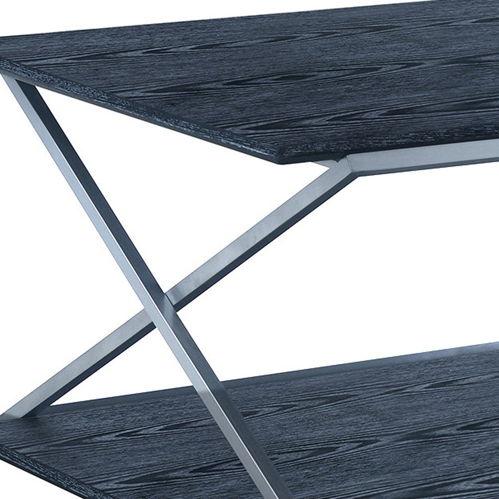 51" Black And Silver Rectangular Coffee Table With Shelf By Homeroots | Coffee Tables | Modishstore - 3