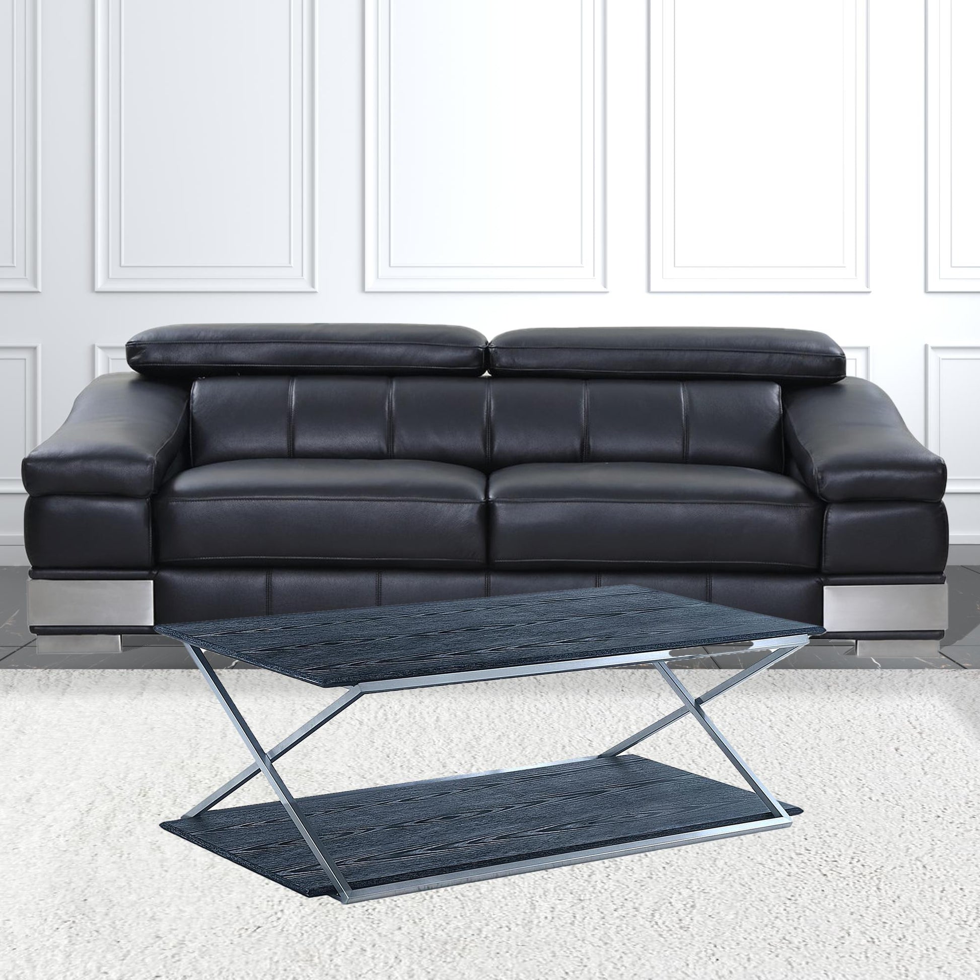 51" Black And Silver Rectangular Coffee Table With Shelf By Homeroots | Coffee Tables | Modishstore - 2