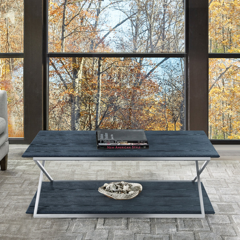 51" Black And Silver Rectangular Coffee Table With Shelf By Homeroots | Coffee Tables | Modishstore - 4