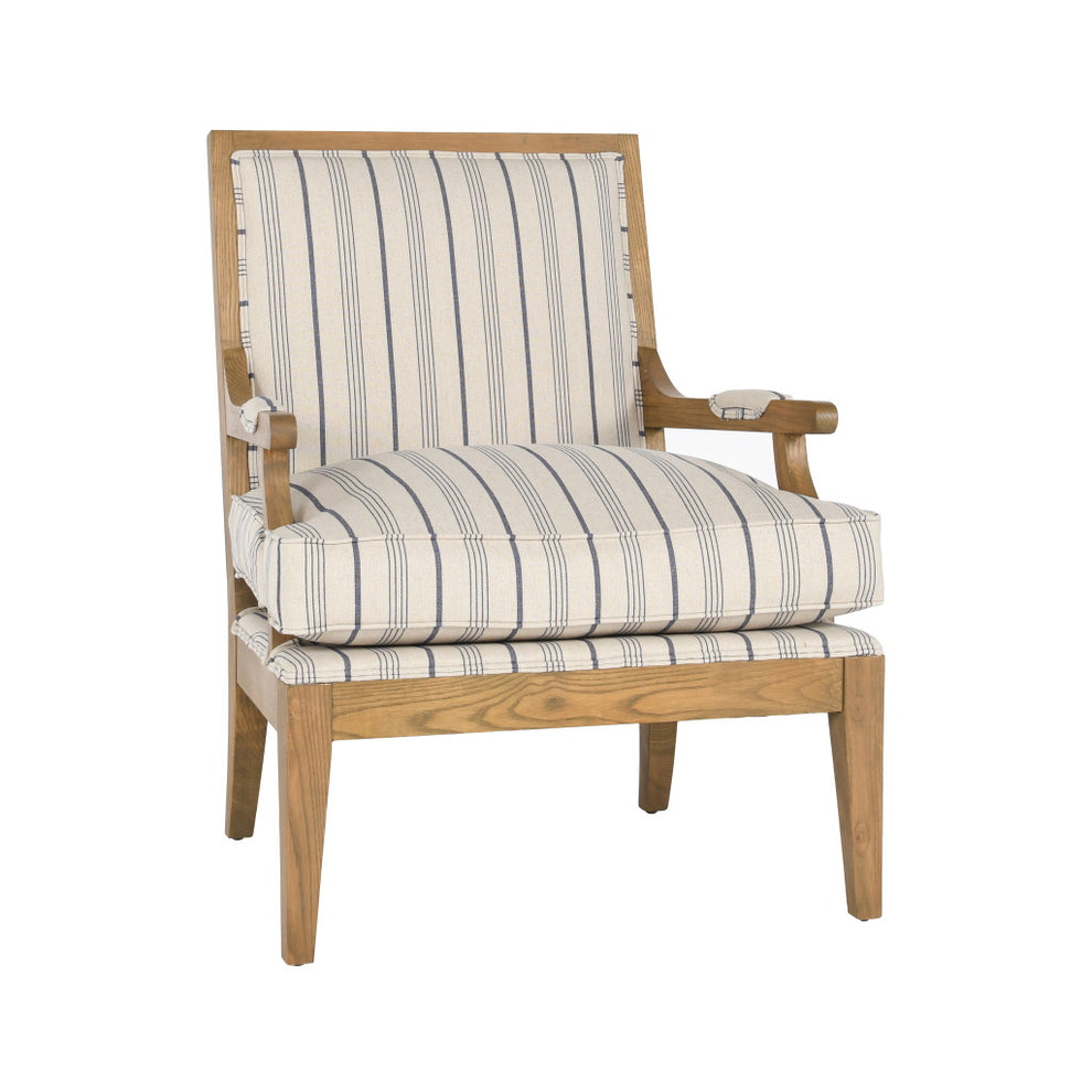 29" Blue And Ivory Linen Blend Striped Arm Chair By Homeroots | Armchairs | Modishstore - 2