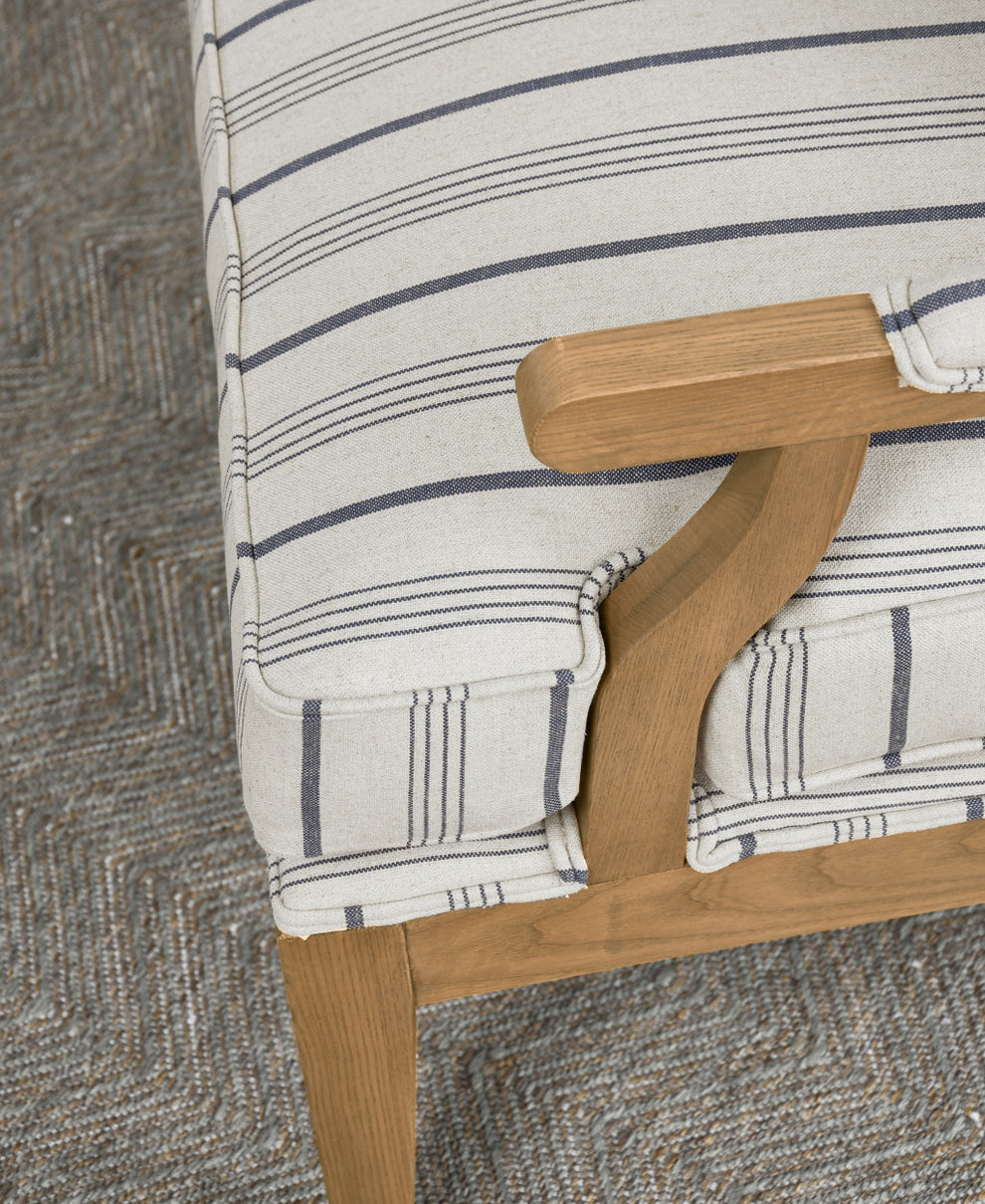 29" Blue And Ivory Linen Blend Striped Arm Chair By Homeroots | Armchairs | Modishstore - 5