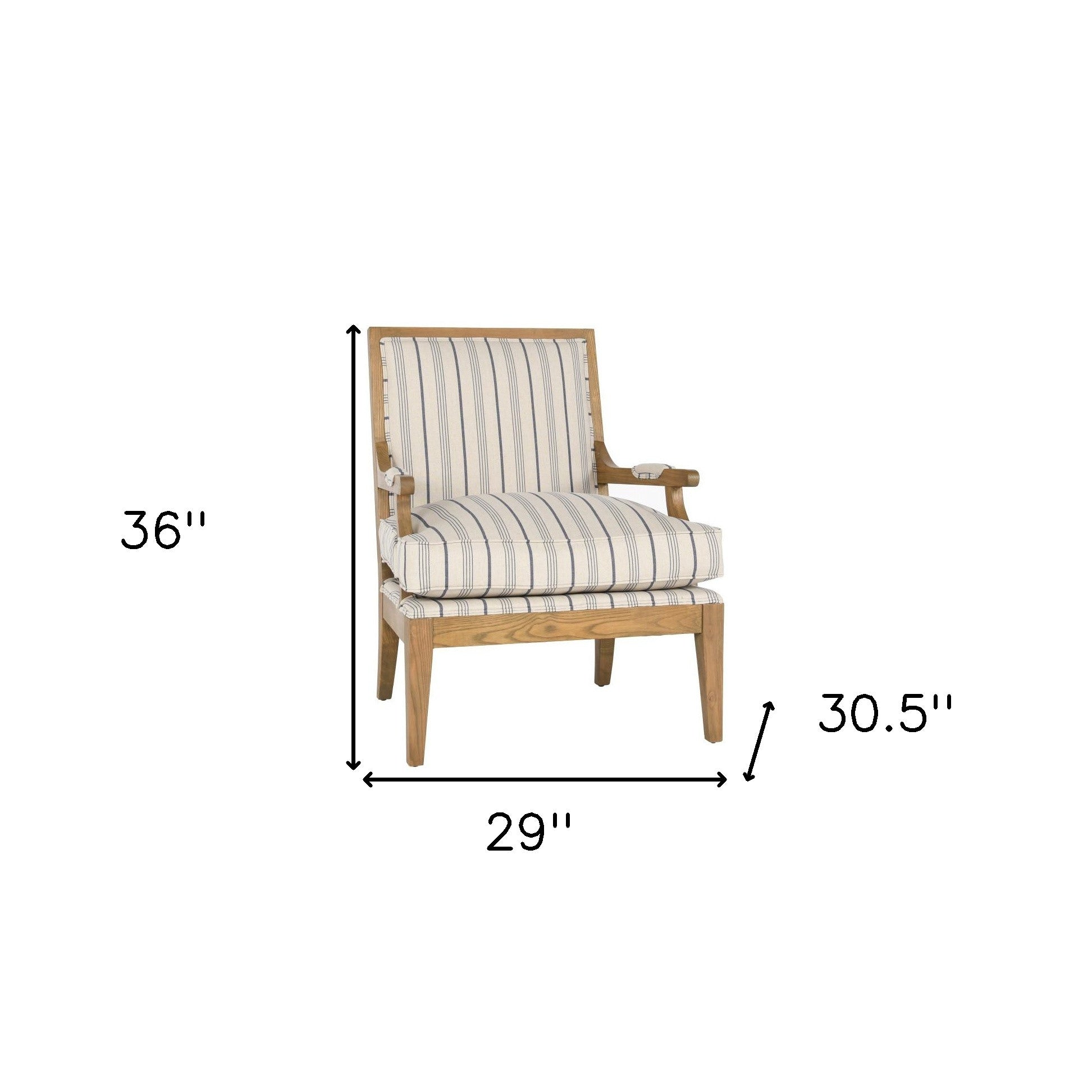 29" Blue And Ivory Linen Blend Striped Arm Chair By Homeroots | Armchairs | Modishstore - 6
