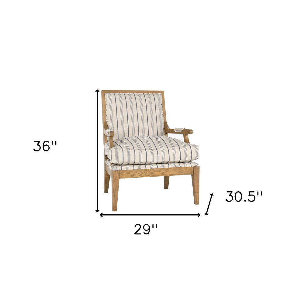 29" Blue And Ivory Linen Blend Striped Arm Chair By Homeroots | Armchairs | Modishstore - 6