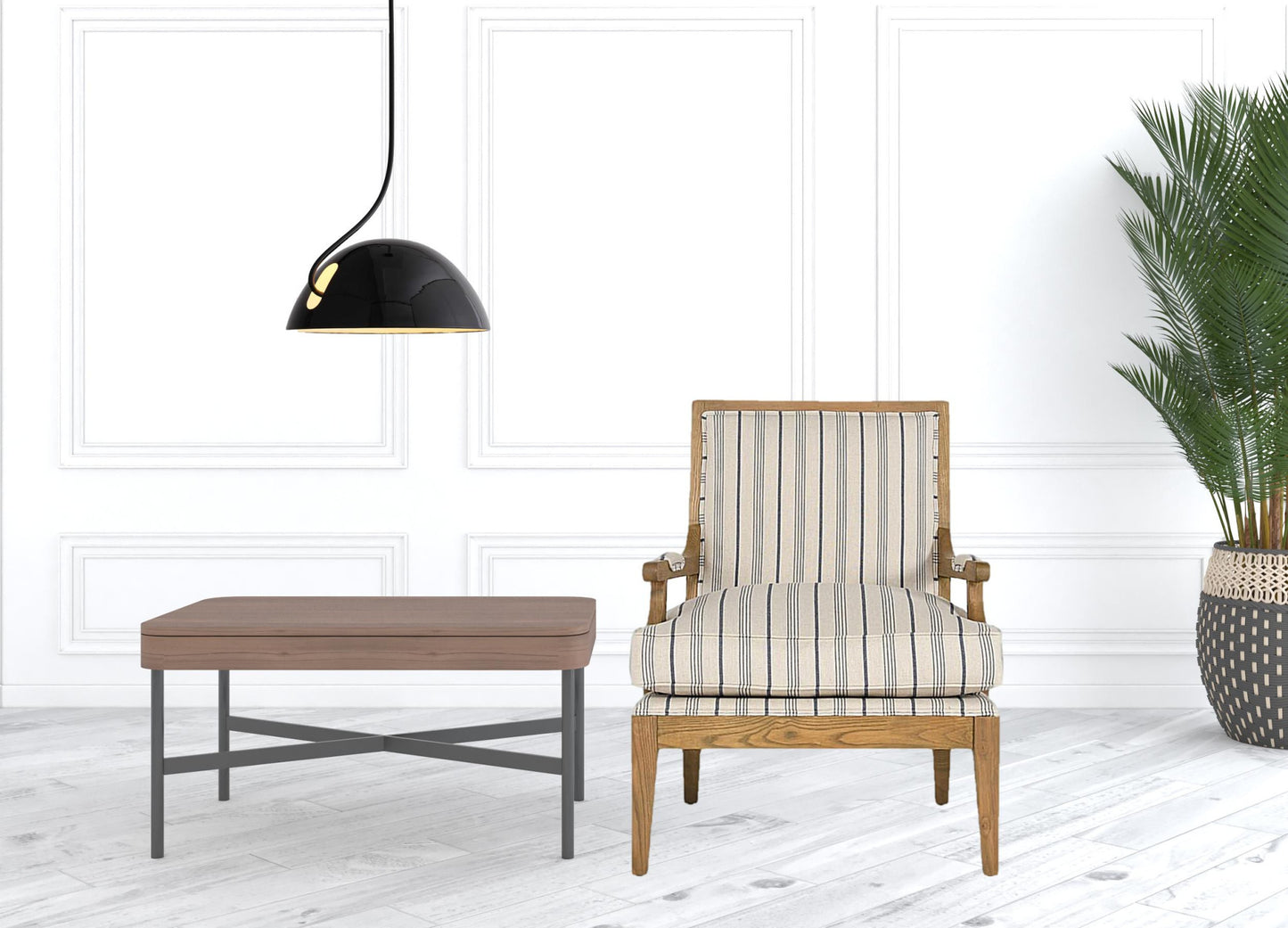 29" Blue And Ivory Linen Blend Striped Arm Chair By Homeroots | Armchairs | Modishstore - 3