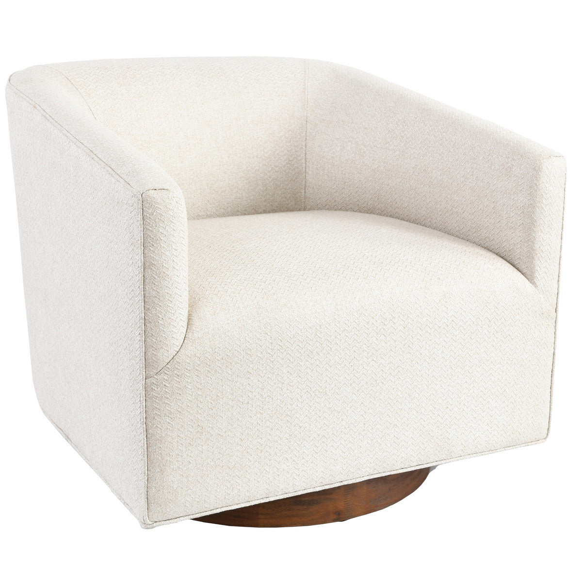 30" Beige and Wood Brown Polyester Chevron Swivel Barrel Chair By Homeroots | Armchairs | Modishstore - 2