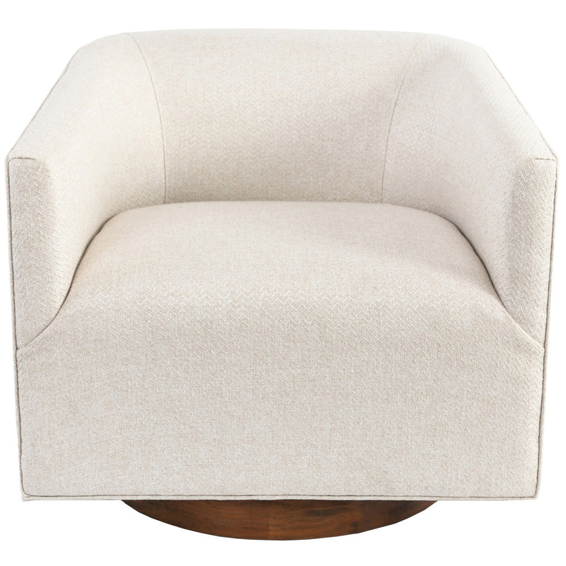 30" Beige and Wood Brown Polyester Chevron Swivel Barrel Chair By Homeroots | Armchairs | Modishstore