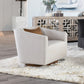 30" Beige and Wood Brown Polyester Chevron Swivel Barrel Chair By Homeroots | Armchairs | Modishstore - 6