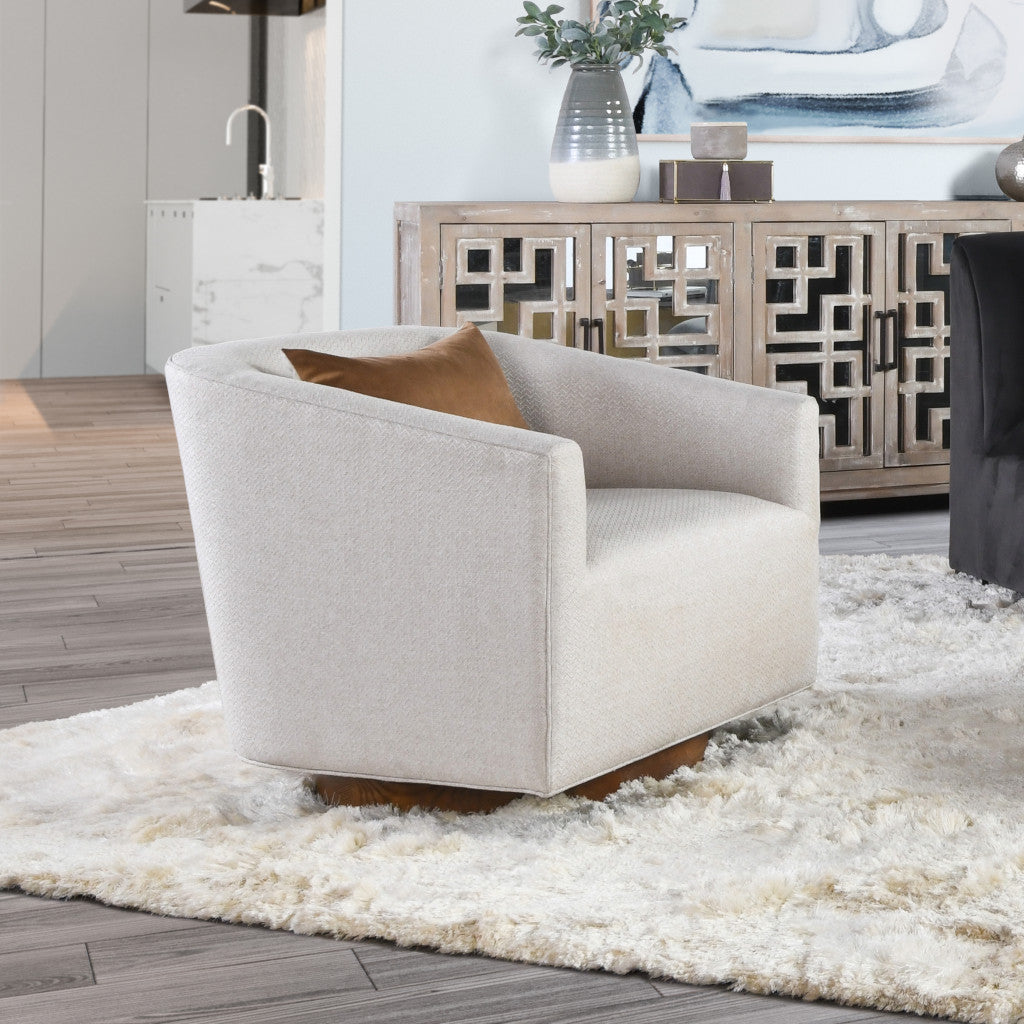 30" Beige and Wood Brown Polyester Chevron Swivel Barrel Chair By Homeroots | Armchairs | Modishstore - 6
