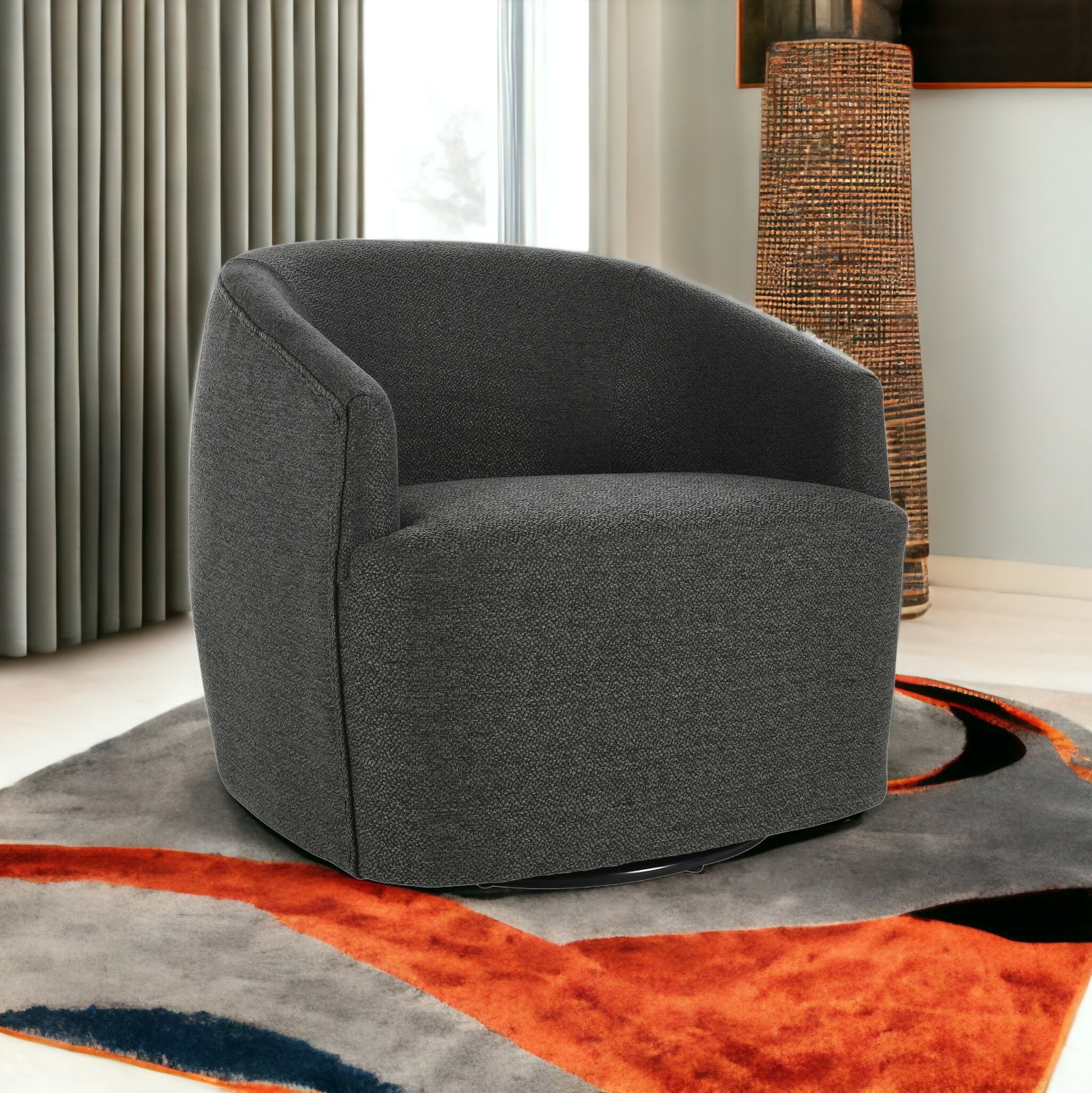 29" Gray Polyester Swivel Side Chair By Homeroots | Armchairs | Modishstore - 2