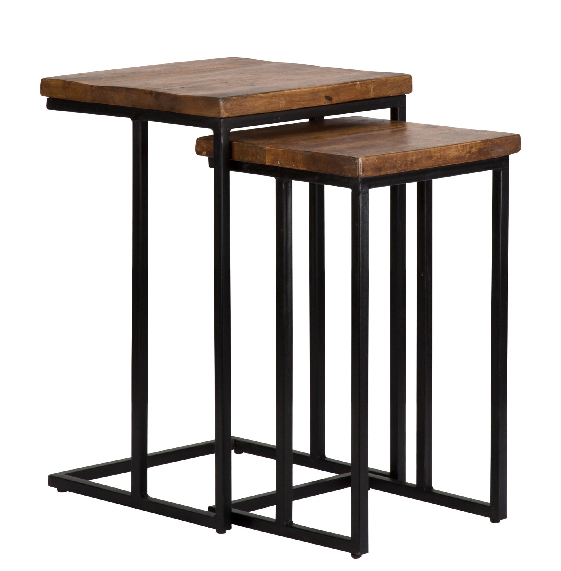 Set of Two 26" Black and Mahogany Solid Wood Nested Tables By Homeroots | End Tables | Modishstore