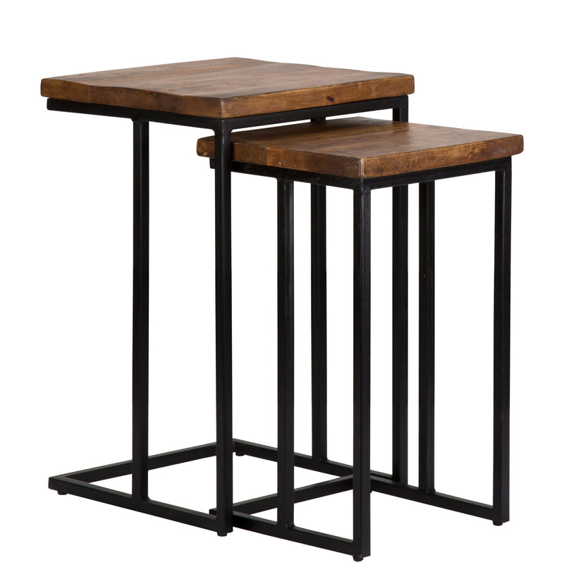 Set of Two 26" Black and Mahogany Solid Wood Nested Tables By Homeroots | End Tables | Modishstore