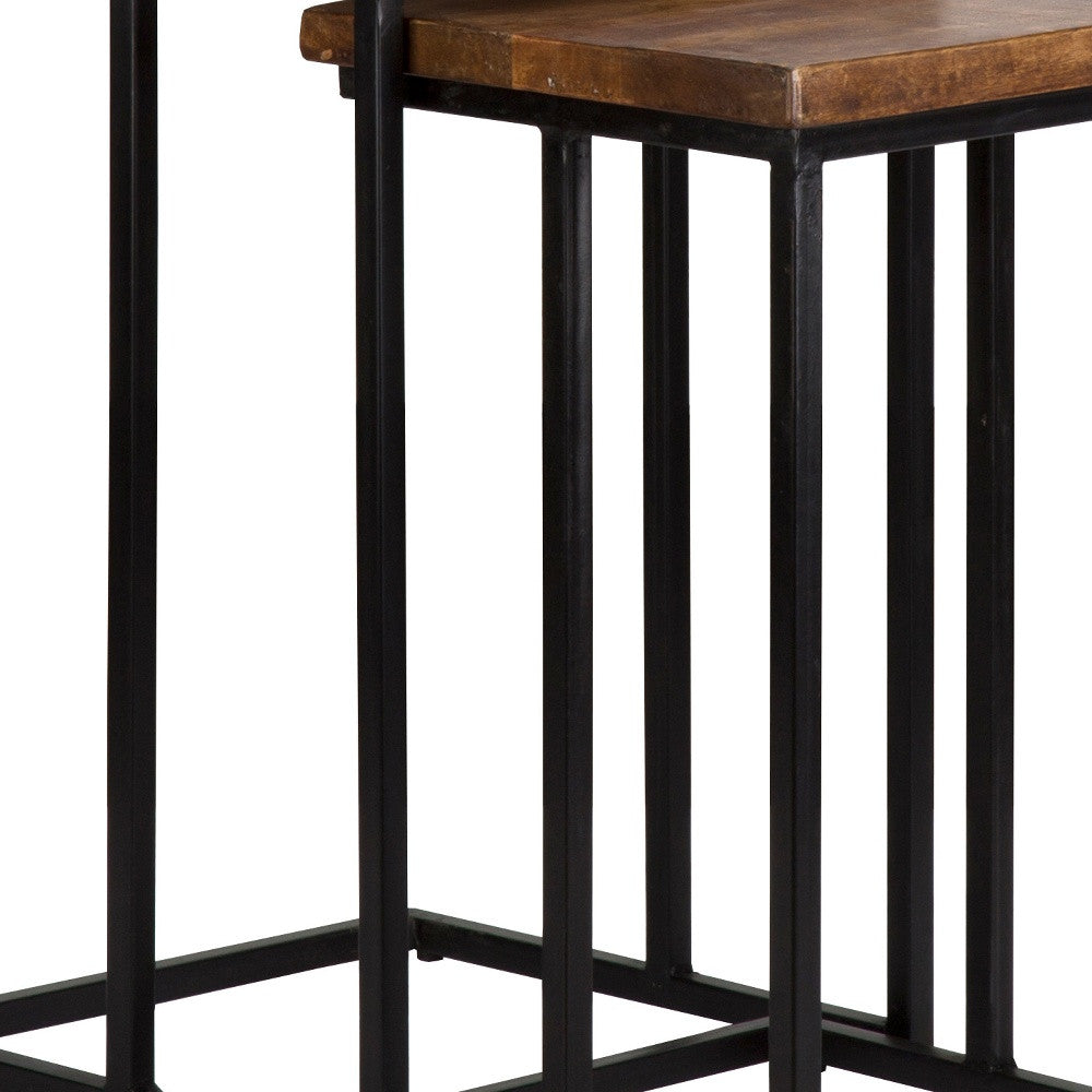 Set of Two 26" Black and Mahogany Solid Wood Nested Tables By Homeroots | End Tables | Modishstore - 3