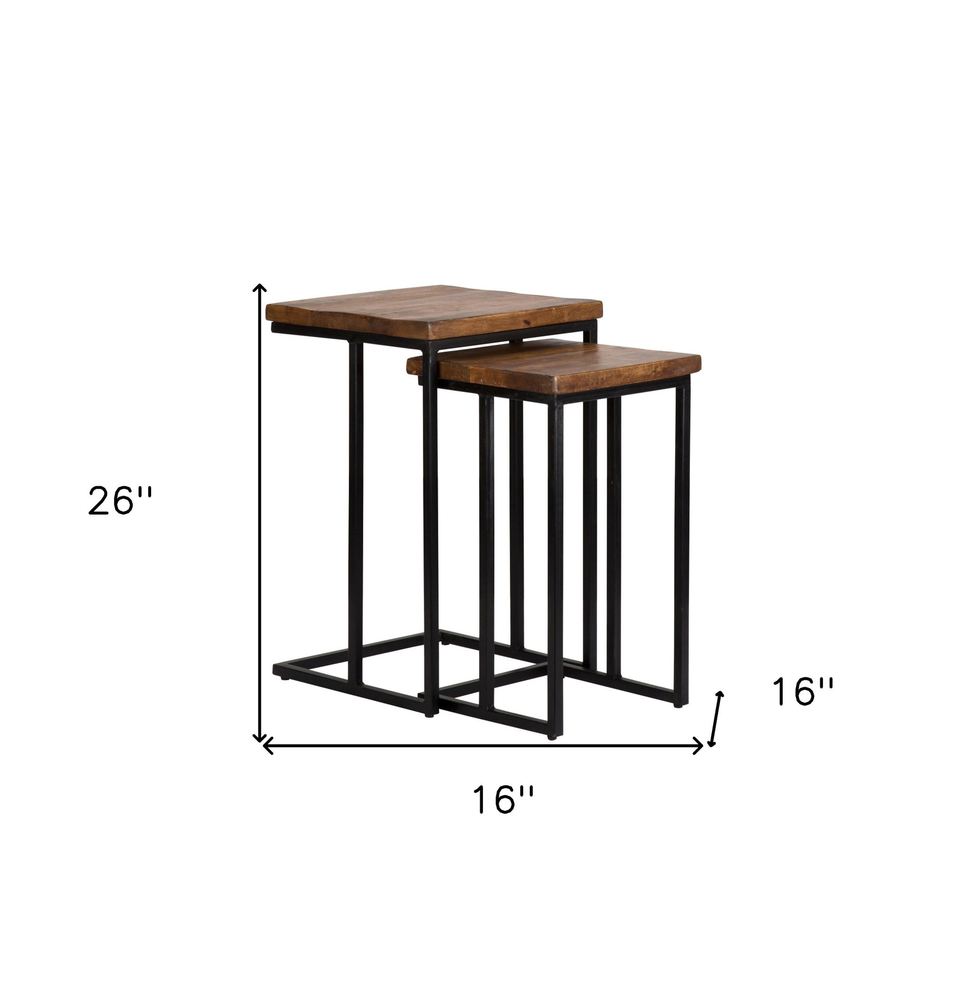 Set of Two 26" Black and Mahogany Solid Wood Nested Tables By Homeroots | End Tables | Modishstore - 6