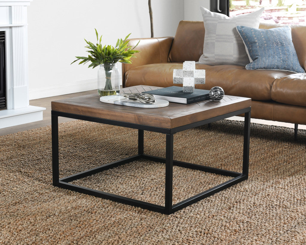 30" Black And Brown Solid Wood Square Distressed Coffee Table By Homeroots | Coffee Tables | Modishstore - 5