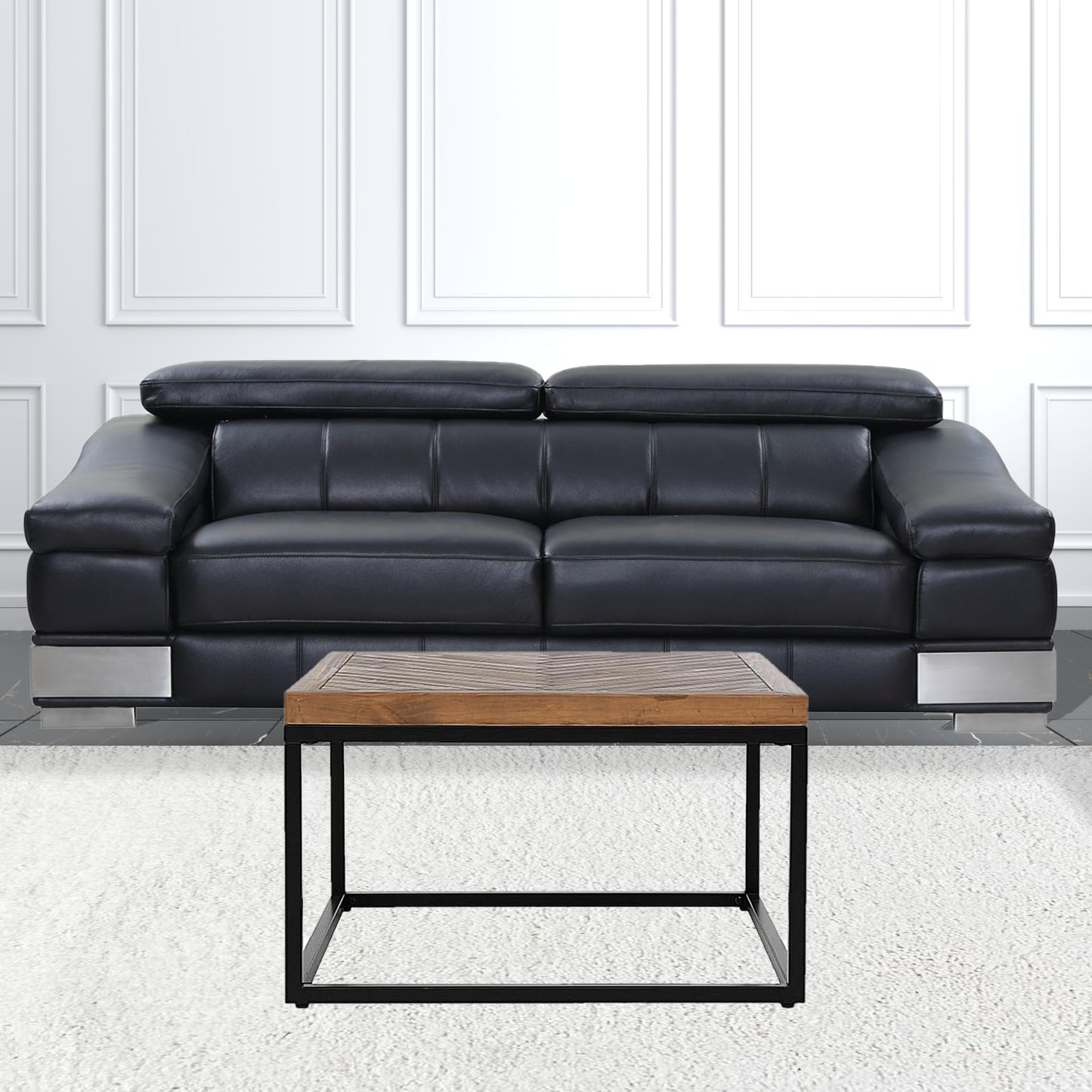 30" Black And Brown Solid Wood Square Distressed Coffee Table By Homeroots | Coffee Tables | Modishstore - 4